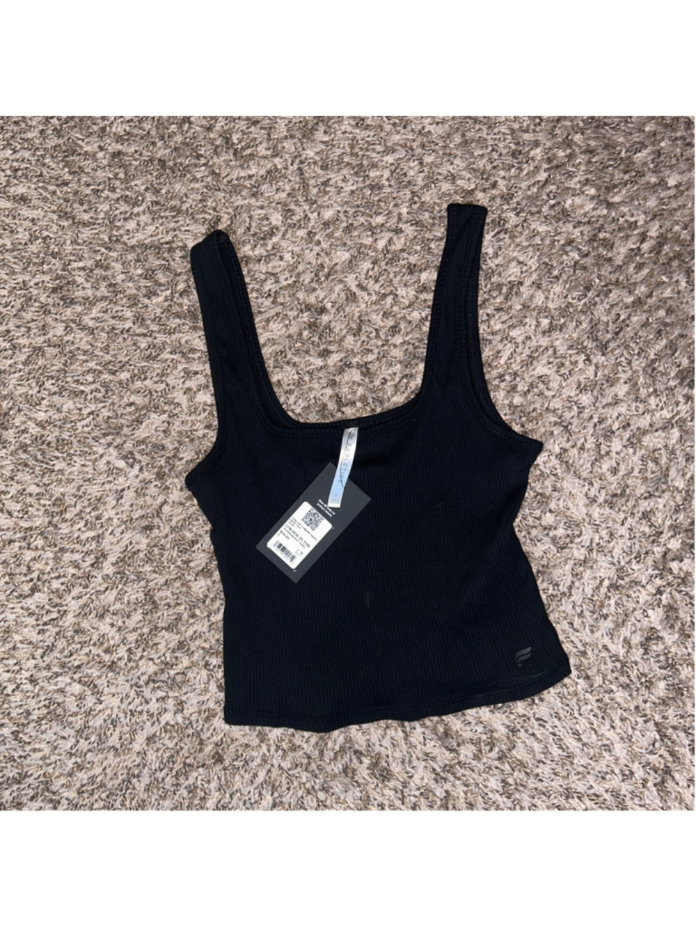 Women's Fabletics Daily Ribbed Cropped Square Neck Tank Top Black Size S
